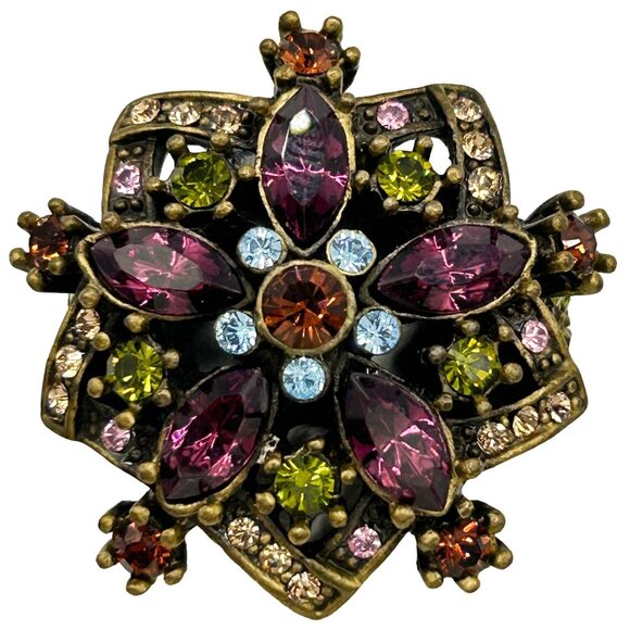 Heidi Daus Vintage Purple Amethyst Pave Swarovski Crystal Flower Ring - Size 9 - Picture 1 of 6